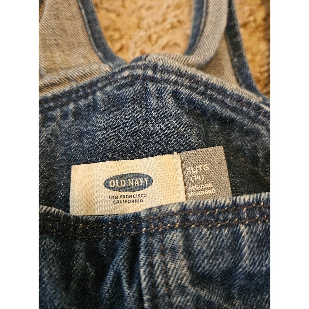 Old Navy Denim Shortalls XL 14 Blue Medium Wash Cotton Overalls - Picture 2 of 7